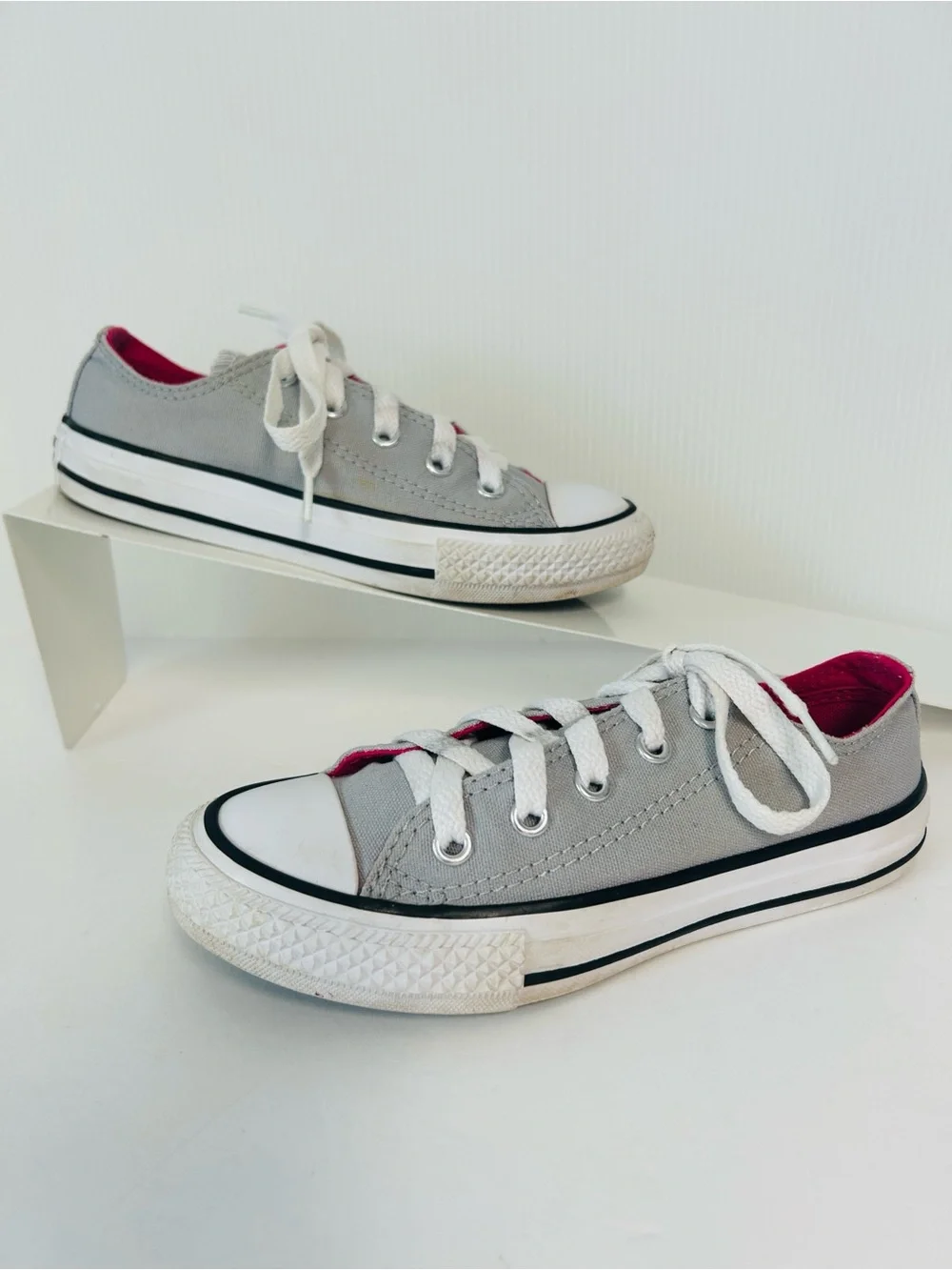 Converse All Star Double-Tongue Low-Top Grey Pink Canvas Sneakers Kids Size 12